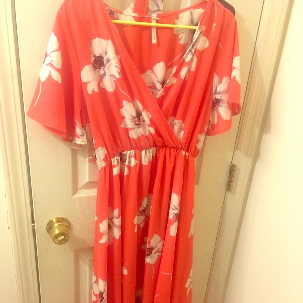 Peach floral hi-low dress